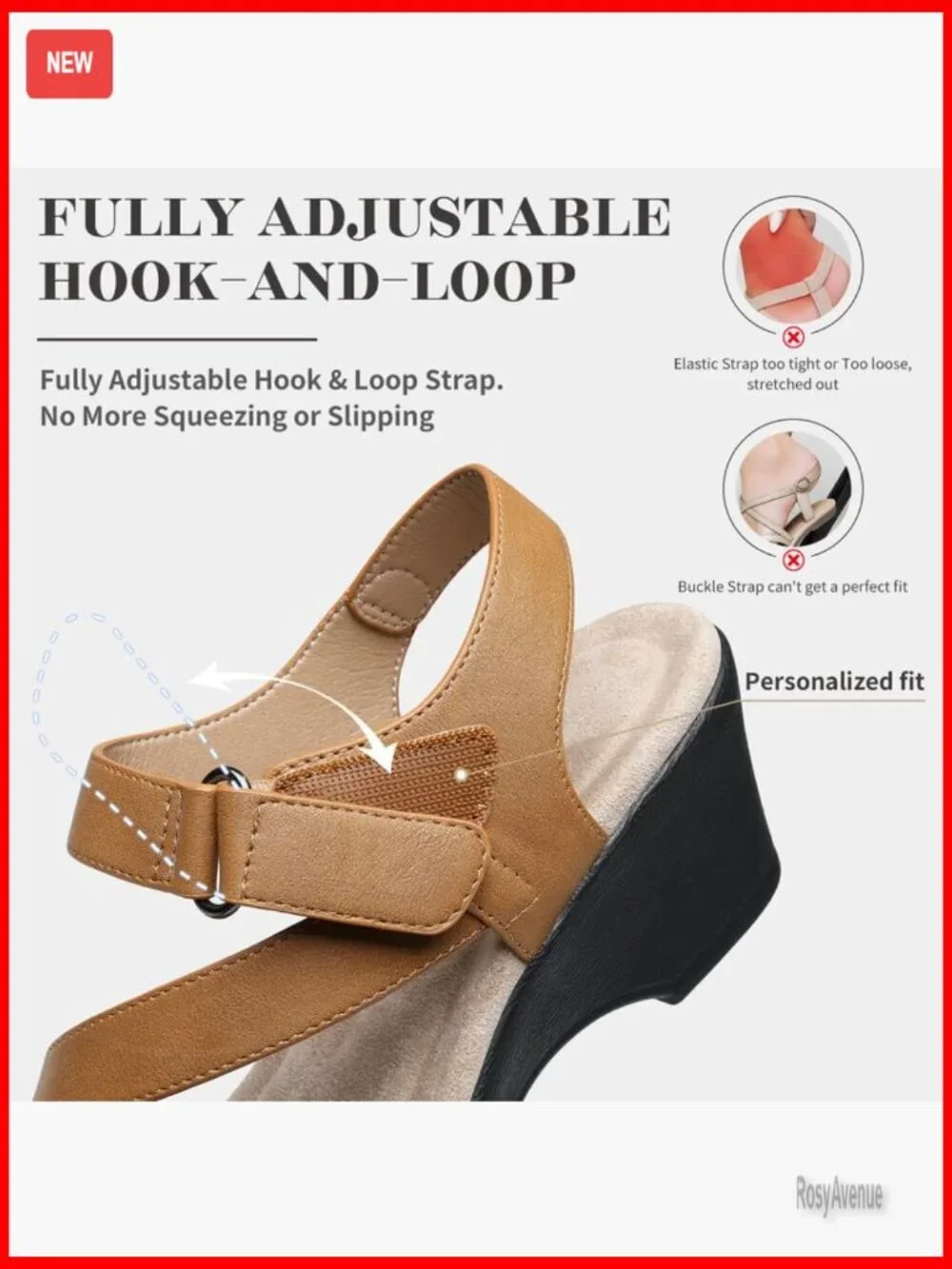 Leather Wedge Sandals with Arch Support Adjustable Strap Platform Heels